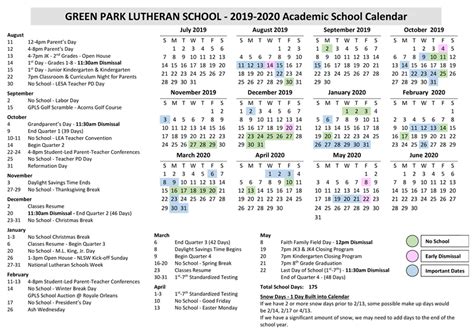 Yearly Calendar - Green Park Lutheran School