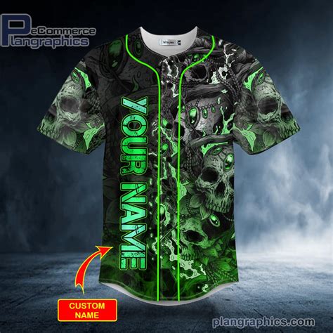 Green Neon Trap Skull Custom Baseball Jersey - Plangraphics