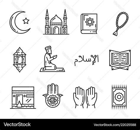 Muslim religion holy culture outline icons Vector Image