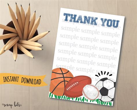 Sports Thank You Cards Printable Sports Note Cards Sports - Etsy