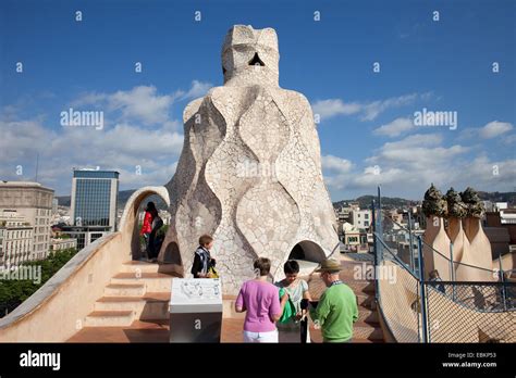 Casa Mila or La Pedrera rooftop chimney, designed by Antoni Gaudi in ...