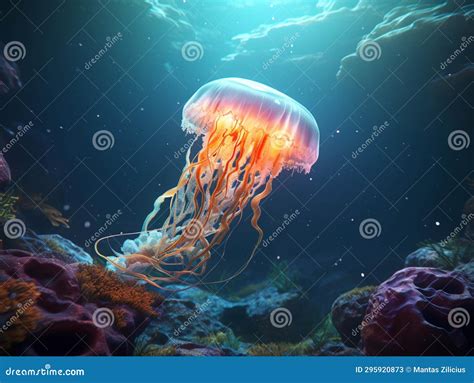 Bioluminescent Beauty: Jellyfish Illumination Stock Illustration - Illustration of summer, sting ...