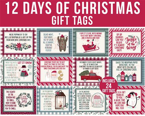 12 Days of Christmas Gift Tags Printable 12 Days of - Etsy | Christmas gift tags printable, 12 ...