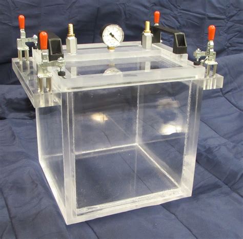 Acrylic Vacuum Chamber, Cube, 10 inch inside dimensions, Top Load Model, Clamping Lid