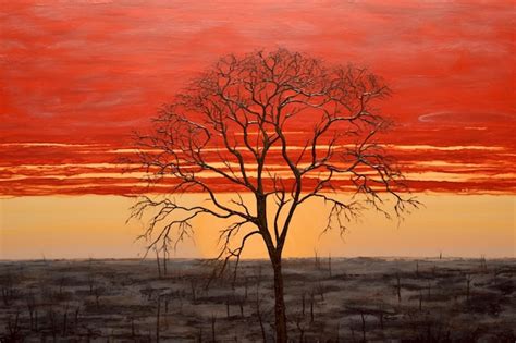 Premium AI Image | sunset over a small acacia tree in the north african wilderness