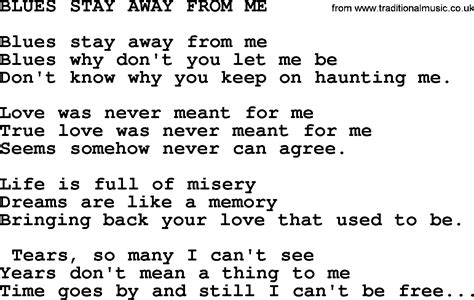 Blues Stay Away From Me by Merle Haggard - lyrics