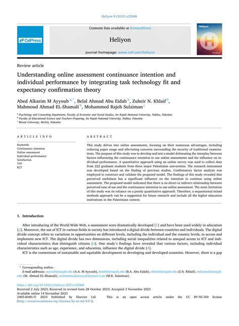 (PDF) Understanding online assessment continuance intention and individual performance by ...