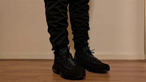 NIKE AIR MAX 95 ESSENTIAL TRIPLE BLACK ON FOOT - YouTube