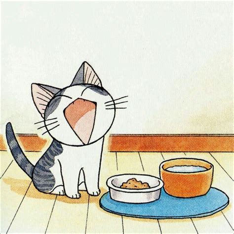 Anime Cat Eating Food - Cat Mania