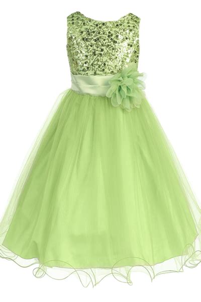 Light Green Sequins, Satin & 2 Layer Mesh Girls Formal Occasion Dress (305) | Flower girl ...