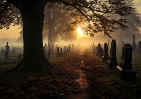 Premium AI Image | Creepy cemetery with fog rolling in