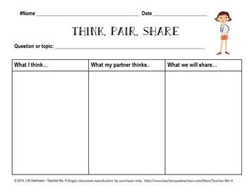 Think, Pair, Share Graphic Organizer FREE by Teacher Ms H | TpT