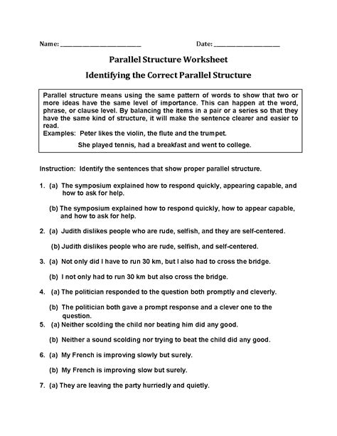 Parallel Structure Worksheets | Identifying Correct Parallel Structure Worksheets | Text ...