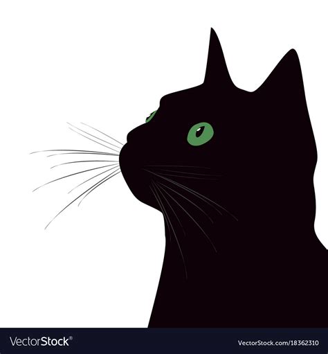 Black cat with green eyes on white background Vector Image