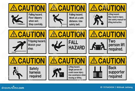 Set of Caution about Falling and Lifting Hazard Stock Vector - Illustration of beware, level ...