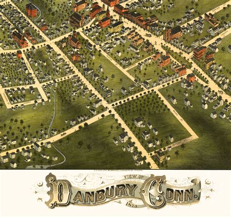 Danbury, Connecticut in 1875 - Bird's Eye View, Map, Aerial, Panorama ...