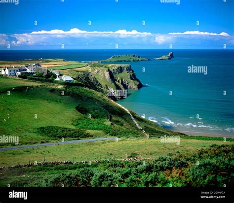 the worms head from rhossili downs, rhossili, gower peninsula ...