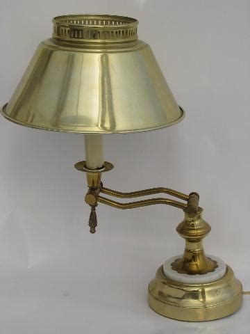 mid-century brass student desk lamp w/ adjustable swing arm, tole shade