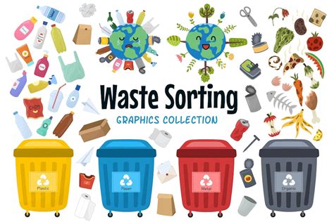 Waste Sorting Clipart, Recycling Trash Graphics, Saving the Planet Earth Clip Art, Eco ...