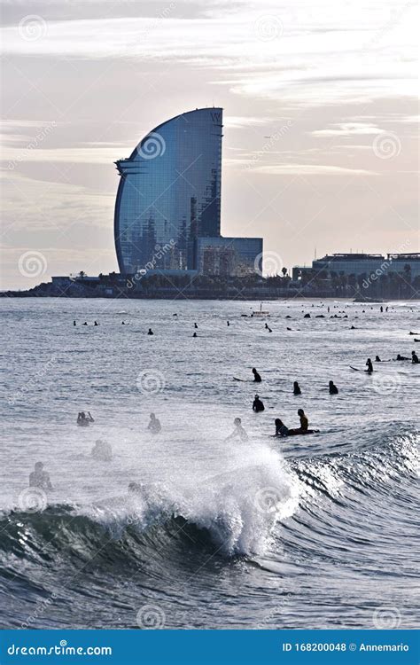 Surfing at Barcelona, Spain Editorial Stock Photo - Image of beautiful ...