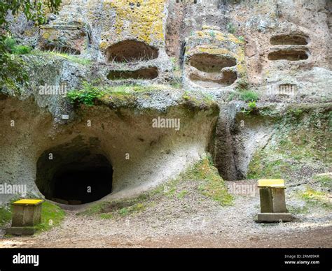 Group of tombs excavated from the tuff rock, The Etruscan Necropolis of ...