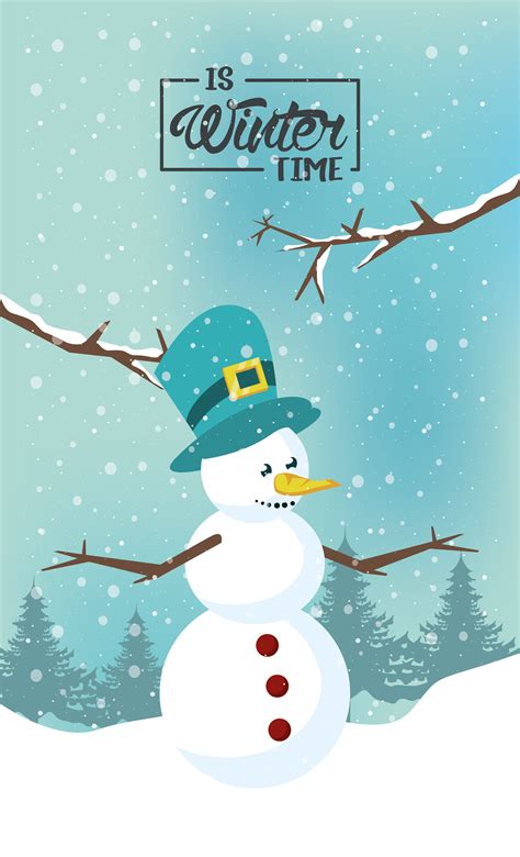 winter poster with snowman and forest scene 4160660 Vector Art at Vecteezy