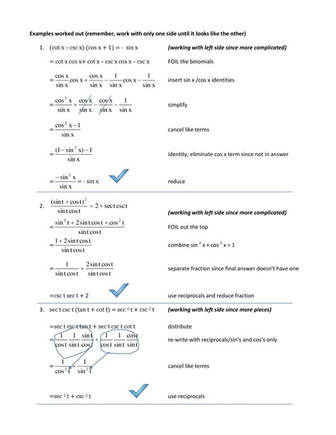 Reciprocal Trig Functions Worksheet