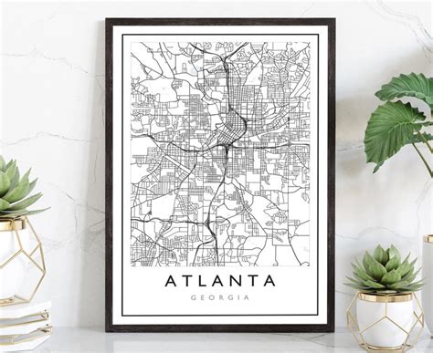 Atlanta Map Atlanta City Road Map Poster Atlanta Georgia - Etsy