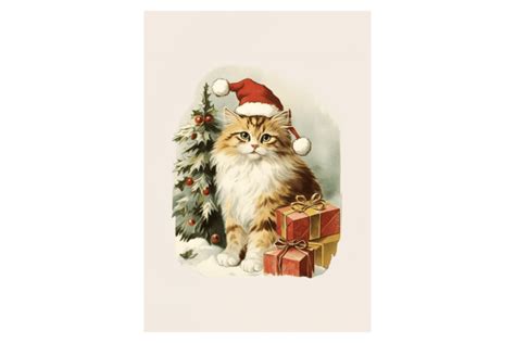 1 Christmas Card Furry Cat Designs & Graphics