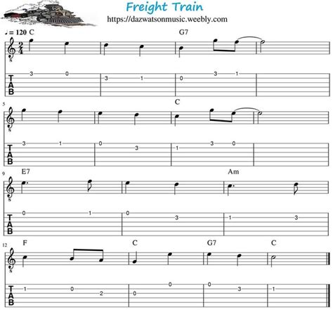 Elizabeth Cotten Freight Train easy guitar tab / sheet music, free pdf, chords, video tutorial ...