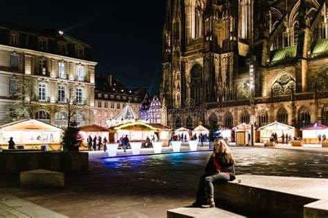 Notre-Dame De Strasbourg Cathedral and Christmas Market at Night ...