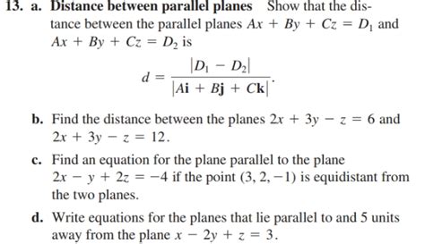 Answered: 13. a. Distance between parallel planes… | bartleby