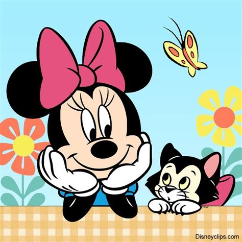 minnie mouse and her cat in front of a flowery background with a ...