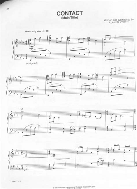 Partitura de Alan Silvestri - Contact Main Theme para Piano ...