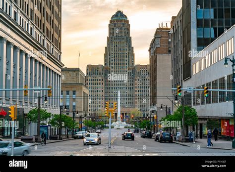 BUFFALO, NY - MAY 15, 2018: Looking down Court Street towards the ...