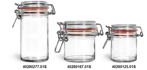 SKS Bottle & Packaging - Clear Glass Jars, Clear Glass Wire Bale Jars w/ Hinged Lids