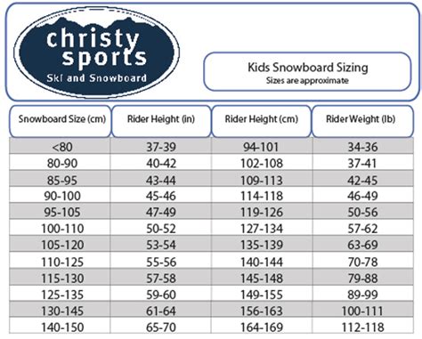 Snowboard Size Charts for Men, Women and Kids