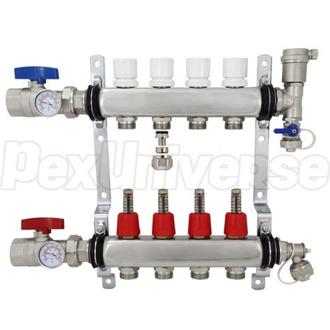 4-Branch Stainless Steel Complete Radiant Heat Manifold Set - PexUniverse