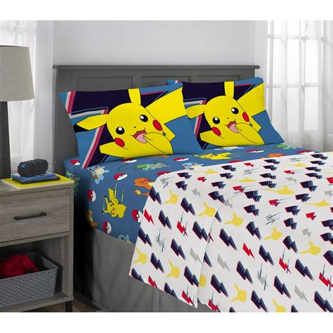 Pokemon Kids Super Soft Microfiber Bedding Sheet Set, Blue and White ...