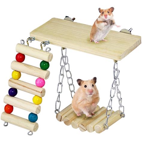 Windfall 3pcs Hamster Exercise Toys, Hanging Wooden Hamster Chew Toys ...