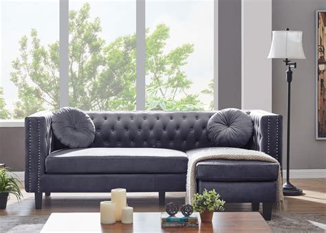 Grey Velvet Washington Chesterfield Corner Sofa - Chic Concept