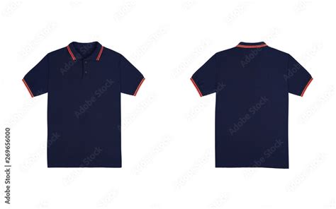 Blank plain polo shirt blue navy color with orange stripe isolated on ...