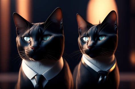 Premium AI Image | Two cats wearing suits and tie are standing next to ...