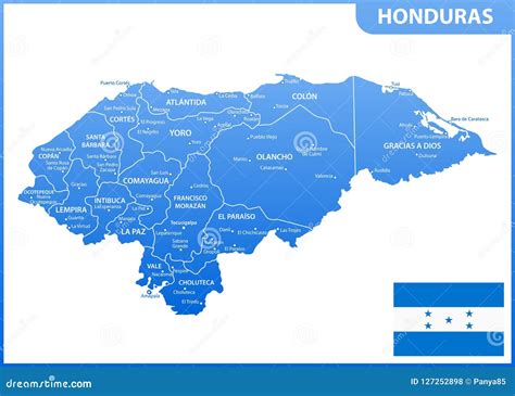 The Detailed Map of Honduras with Regions or States and Cities, Capital ...