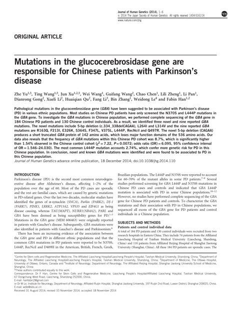 (PDF) Mutations in the glucocerebrosidase gene are responsible for Chinese patients with ...