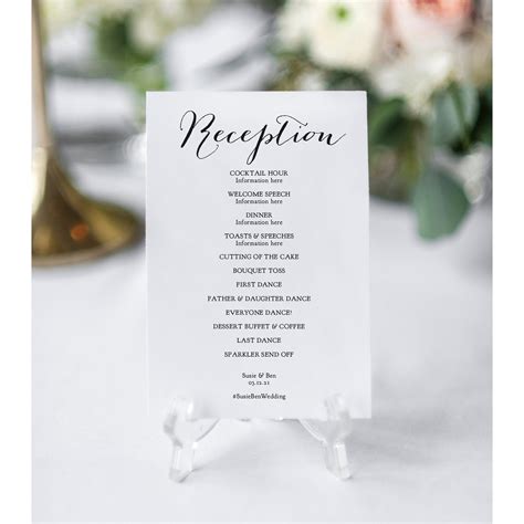 Reception Program, Printable DIY Wedding Reception Card in 10 sizes, Canva Template | Sweet Bom