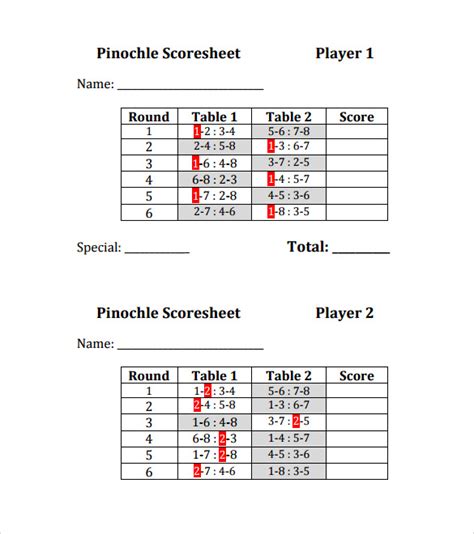 7+ Sample Pinochle Score Sheets | Sample Templates