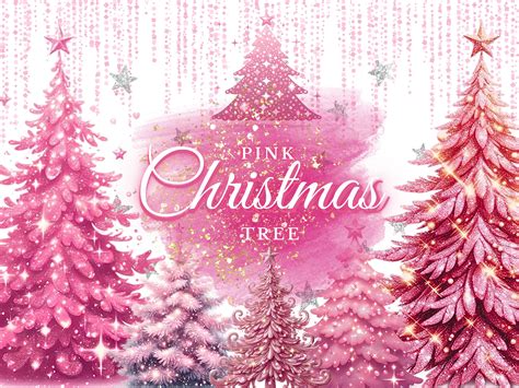 Pink Christmas Tree Clip Art Watercolor Christmas Trees Clipart Painted Tree Clipart Christmas ...