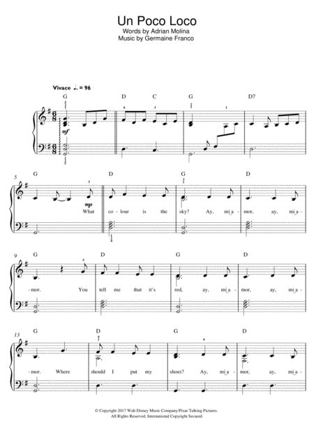 Un Poco Loco (from Coco) By - Digital Sheet Music For Beginner Piano ...