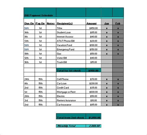 Payment Schedule Template Excel – printable schedule template